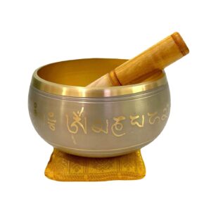 WIGANO Brass Sound Singing Bowl for stress relief Meditation with striker stick Bell Sound (5"X3" Grey)